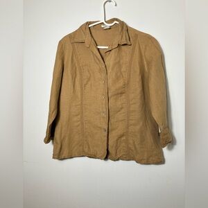 Edward 100% Linen Button Front Jacket Brown Sz M Lagenlook Office Preppy‎